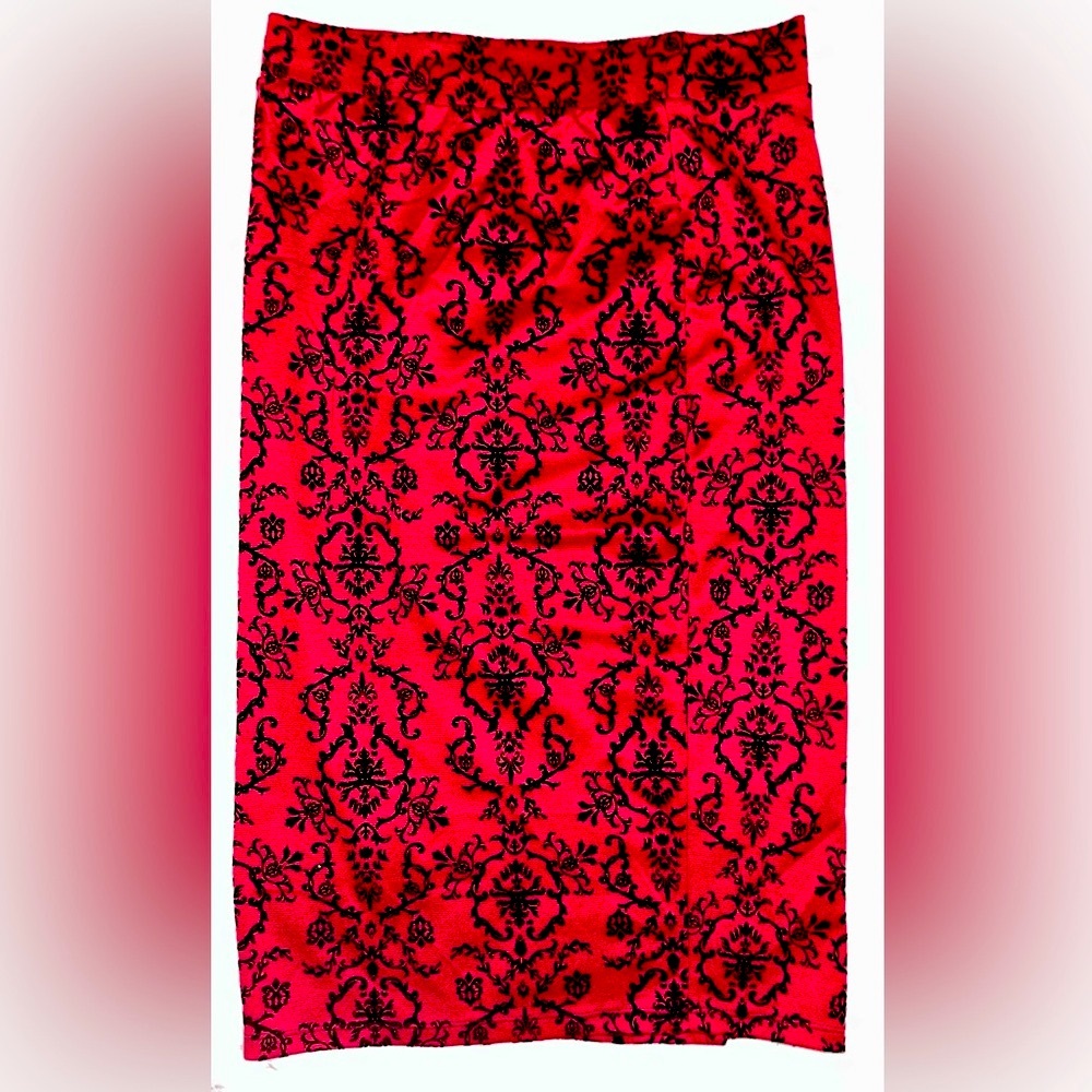 Red skirt with black velvet designs